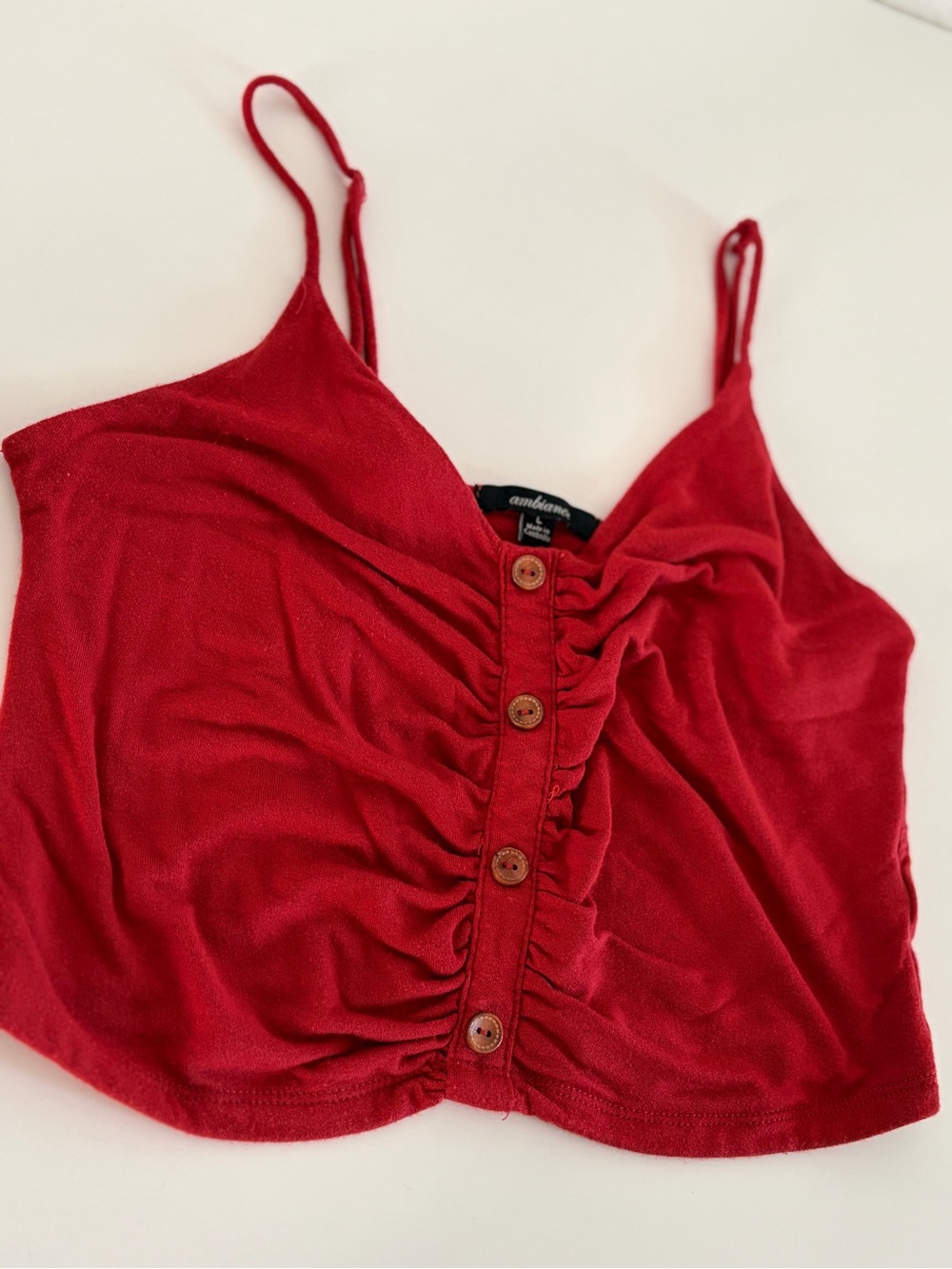 Ambiance Red Ruched Button-Front Crop Cami - Picture 2 of 2